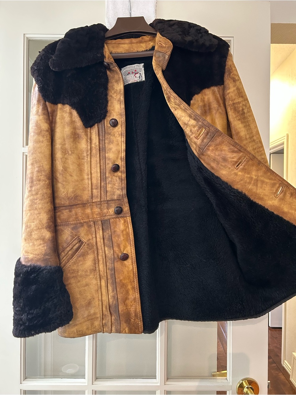 Vintage 1970s Adam & Eve Shearling Leather Rancher Western Coat 42 - Picture 4 of 6